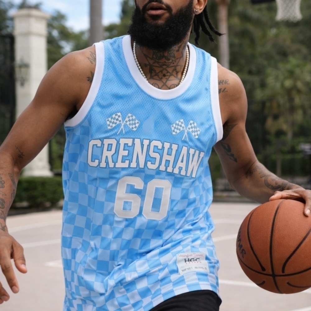 Nipsey Hussle Crenshaw Checkered Blue Basketball Jersey Size Large New